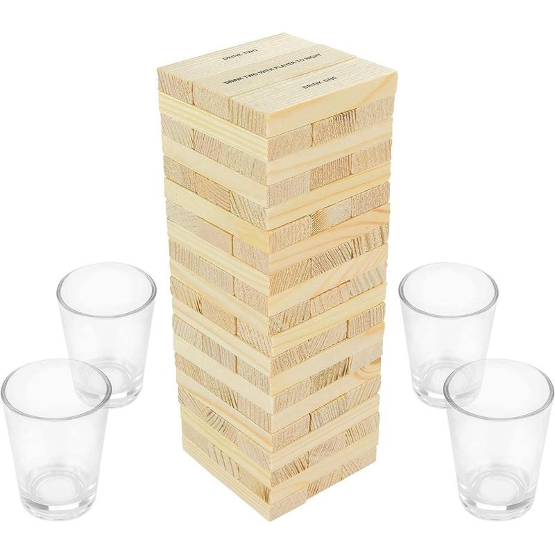 Fairly Odd Brands Drunken Blocks Adult Party Game | Stacked Blocks with Instructions | Includes Game and 4 Shot Glasses