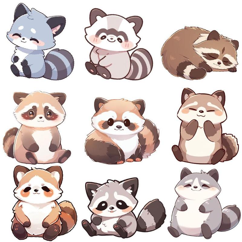 Cute Raccoon Series Sticker, 50pcs set Waterproof Decorative Sticker, DIY Decals for Phone Case, Laptop, Notebook, Helmet, Skateboard