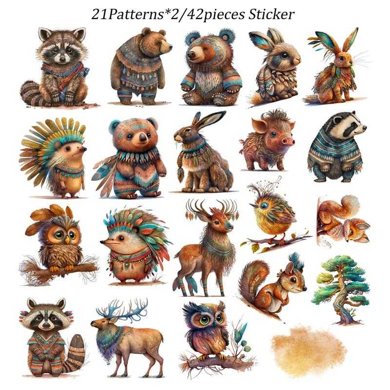 Forest Animal Pattern Paper & Sticker Set, 54pcs set Oil Painting Style Background Paper & Sticker, DIY Decorative Paper for Scrapbooking, Journaling