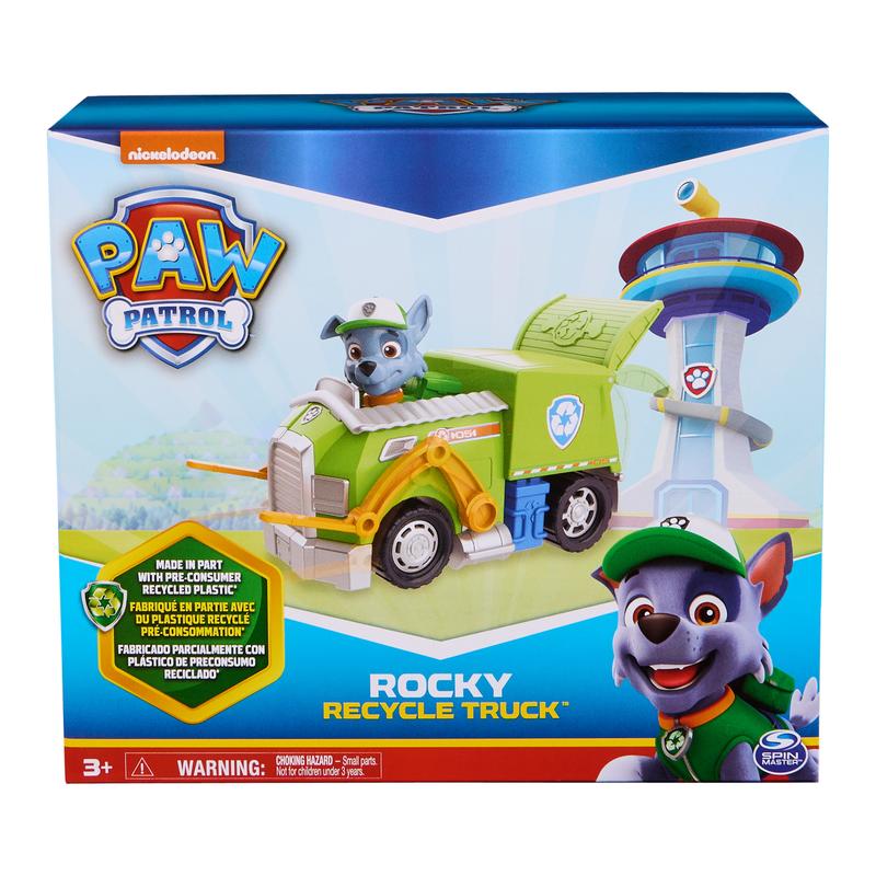 PAW Patrol, Rocky’s Recycle Truck, Toy Truck with Collectible Action Figure, Sustainably Minded Kids Toys for Boys & Girls Ages 3 and Up