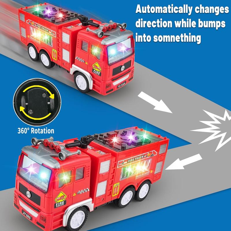 Large Fire Trucks for Toddlers 3-5, Toy Trucks for Toddlers Boys 1 2 3 4 5 Birthday Gifts, Kids' Play Trucks with 4D Lights & Real Firetruck Siren Sound - Automatic Bump Go Technology