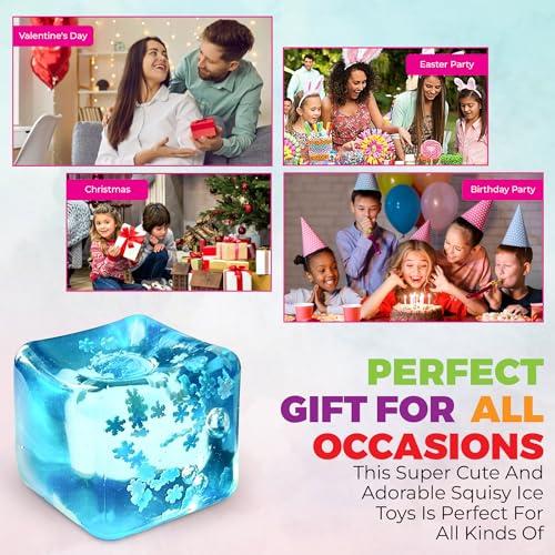 Stress Balls Ice Cube with Snowflakes Inside for Your Best Mellow and Chill, Snow Pieces Silent Nice Square Shape Anxiety Sensory Squishy Fidget Toy Slow Rise, Classroom Prizes, Calming Kids Adults