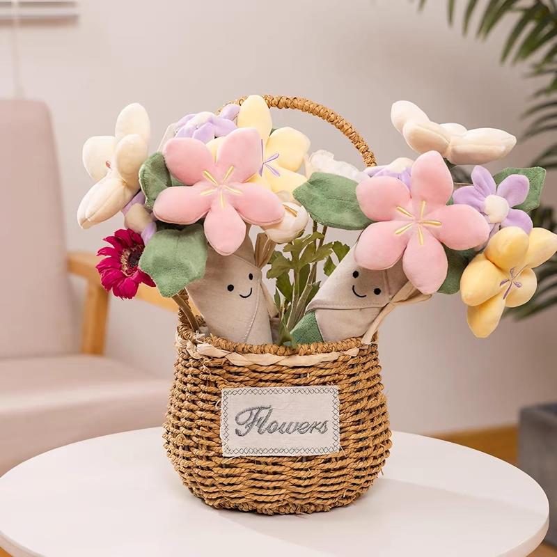 DIPU-HOME Cute Flower Plush Lovely Smiling Face Huggable Handing Flower Sweet Gifts for Boys Girls Kids Adults, Thanksgiving Gifts