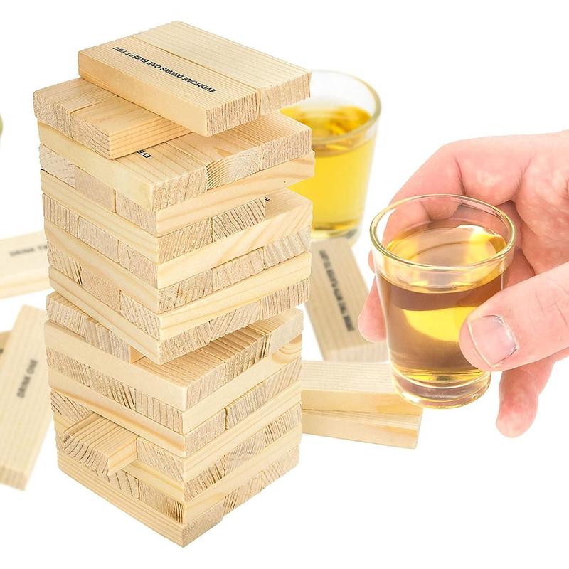 Fairly Odd Brands Drunken Blocks Adult Party Game | Stacked Blocks with Instructions | Includes Game and 4 Shot Glasses