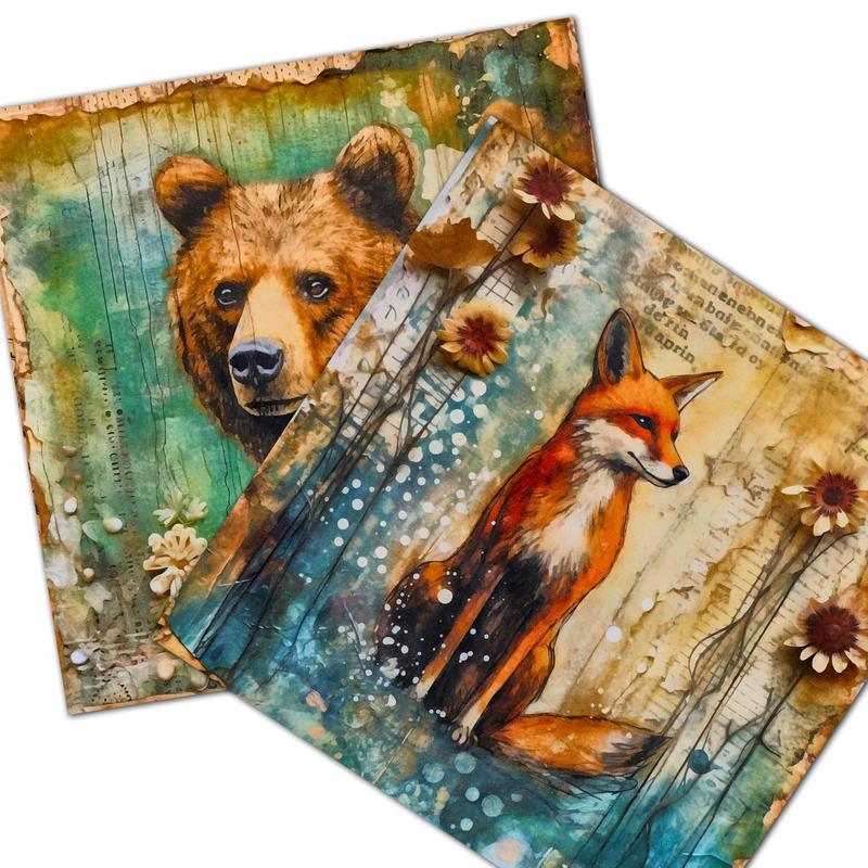 Forest Animal Pattern Paper & Sticker Set, 54pcs set Oil Painting Style Background Paper & Sticker, DIY Decorative Paper for Scrapbooking, Journaling