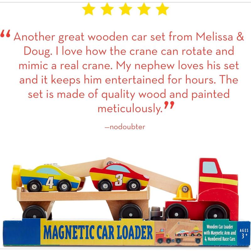 Magnetic Car Loader Wooden Toy Set With 4 Cars and 1 Semi-Trailer Truck