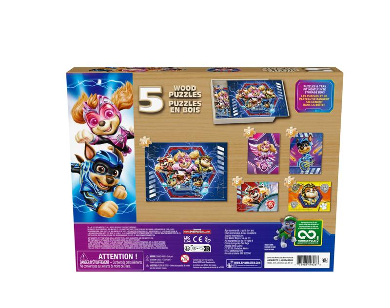 PAW Patrol: The Mighty Movie, 5 Wood Puzzles 24pc 8pc for Ages 4+