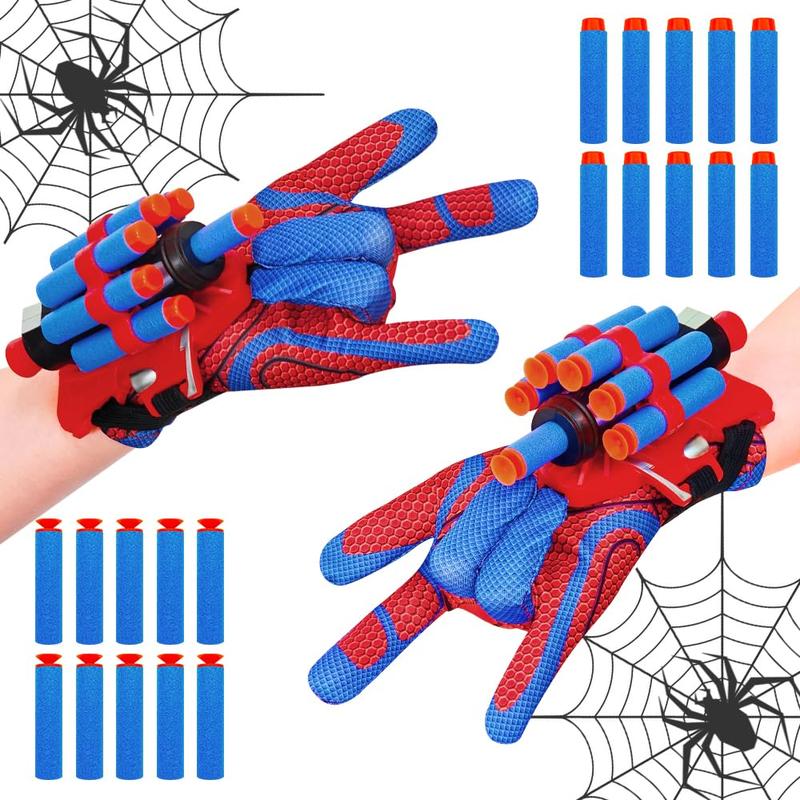 Genqiang Spider Web Shooter, 2 Sets Wrist Launcher Toys with Superhero Glove, Kids Cosplay Costume, Halloween Christmas Birthday Decorations Gift for Boys Girls