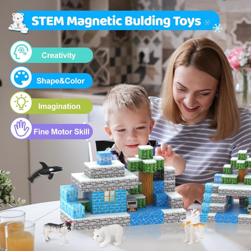 Magnetic Blocks-100PCS Magnetic Building Blocks Magnetic Tiles Stacking, Build-Magnet-World Set, STEM Montessori Sensory Toy smagnet blocks（110 Frozen & Anlmal）