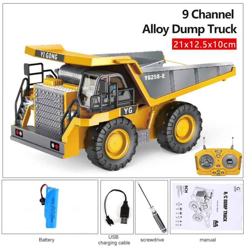 Alloy 2.4G 11 CH Remote Control Excavator RC Model Car Toys Dump Truck Bulldozer Engineering Vehicle With Led Lights Music,Christmas Birthday Gifts Engineering Car Children Electric Toy