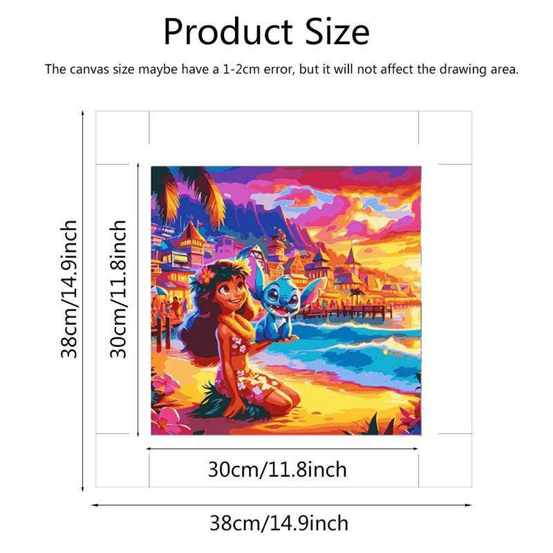 Disney Lilo & Stitch Pattern DIY Painting By Numbers Kit, Acrylic Paint on Canvas, DIY Painting Supplies for Home Wall Decor