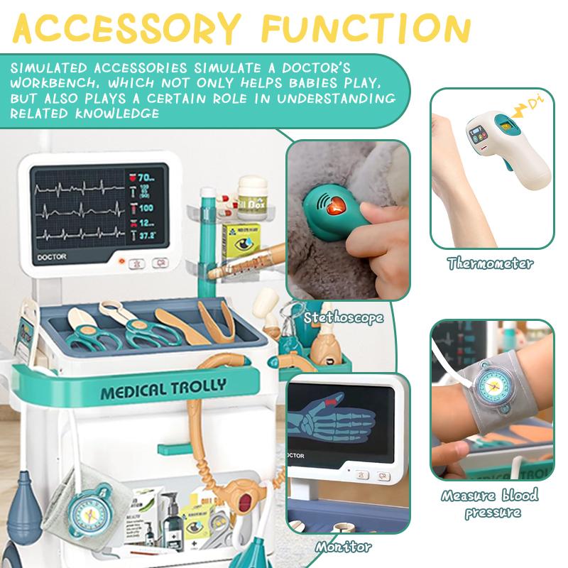 Doctor Kit for Kids Pretend Play Medical Station 26 PCS with Mobile Cart, Thermometer, Stethoscope, X-Rays, Pulse Machine