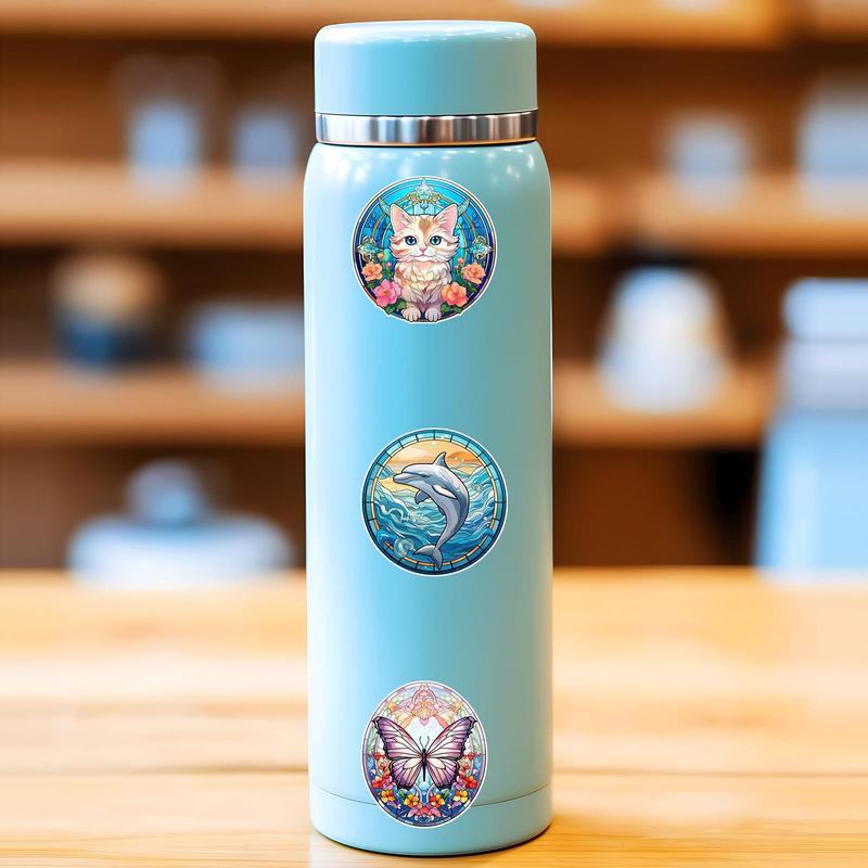 Cartoon Animal Pattern Window Sticker, 52pcs Waterproof Decorative Sticker for DIY Scrapbook Water Bottle Decoration