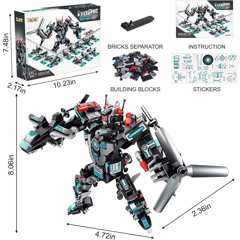 Robot Building Toys for Boys Age 6 7 8 9 10 11 Year Old, 577 PCS STEM Toy Kit, 25-in-1 Building Bricks Educational Construction Set Engineering Toys, Activities Learning Gift for Kids