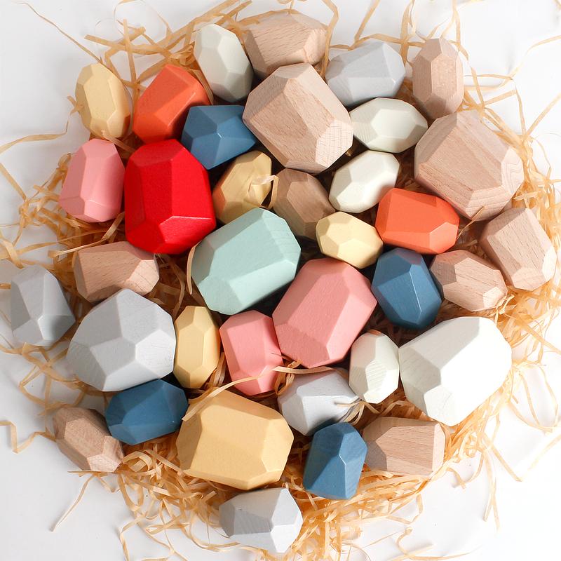 36 PCS Wooden Sorting Stacking Rocks Stones,Sensory Kids Toys Learning Montessori Toys, Building Blocks Game for Kids  3 4 5 6 Years Boy and Girl Birthday Gifts