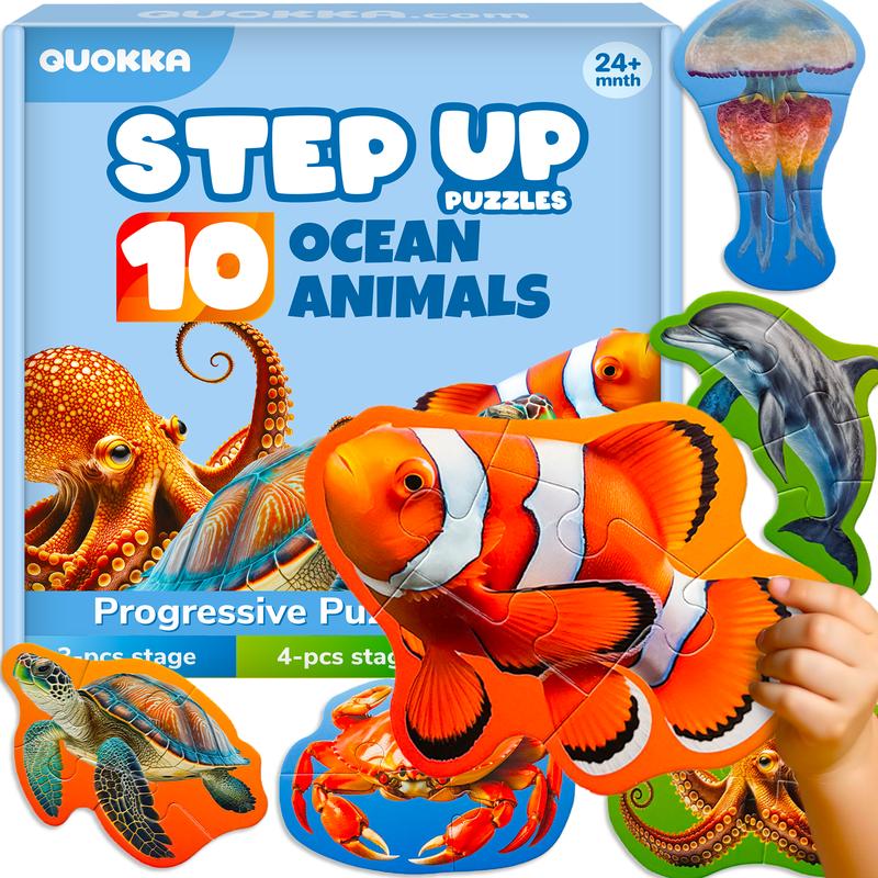 QUOKKA  3-pcs, 4-pcs, and 5-pcs puzzles  Step Up Puzzles for Toddlers | Ocean Animals