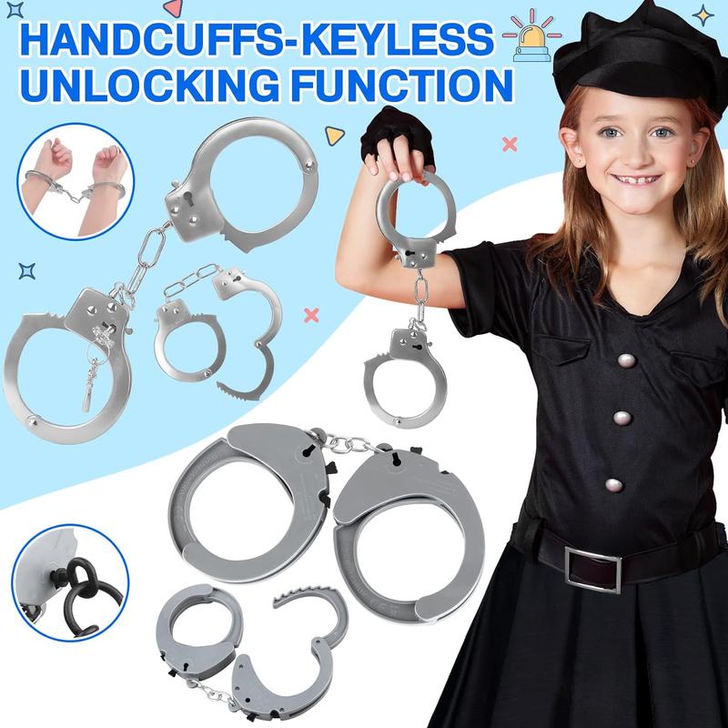 Police Toys, Police Accessories Role Play Set with Handcuffs, Handcuff Keys, Warning Light, Walkie-Talkie, Headphones, Police Card, Birthday Halloween for Kids Boys Girls