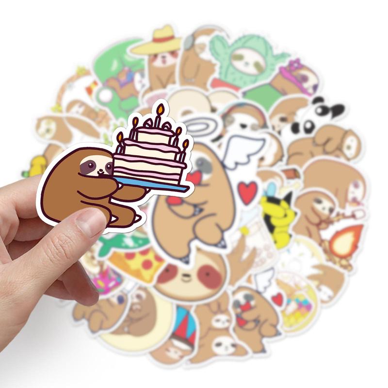 Waterproof Cartoon Sloth Pattern Sticker, 50pcs Cute Creative Sticker for DIY Scrapbooking Journal Making Laptop Luggage Decoration