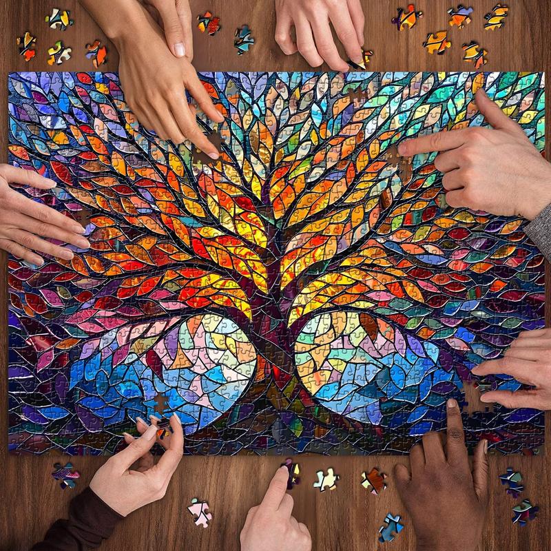 Stained Glass Puzzle Tree of Life Puzzles for Adults 1000 Pieces, Impossible Hard Difficult Challenging Puzzles for Adults, Colorful Mosaic Tree of Life Jigsaw Puzzle 1000 Pieces