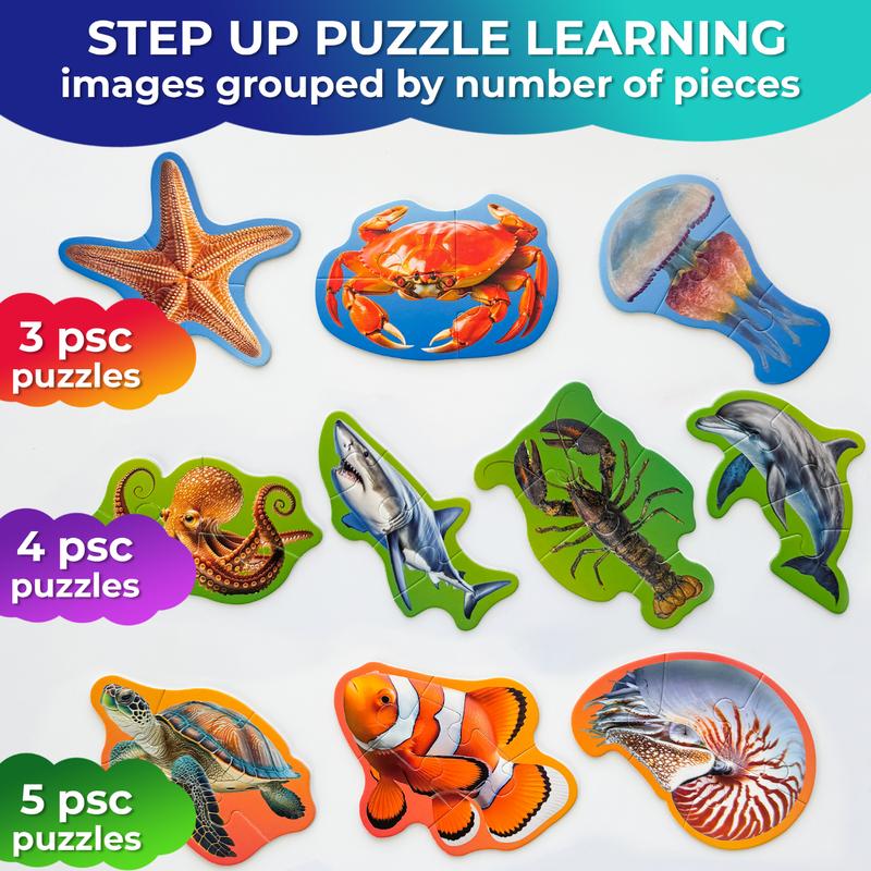 QUOKKA  3-pcs, 4-pcs, and 5-pcs puzzles  Step Up Puzzles for Toddlers | Ocean Animals