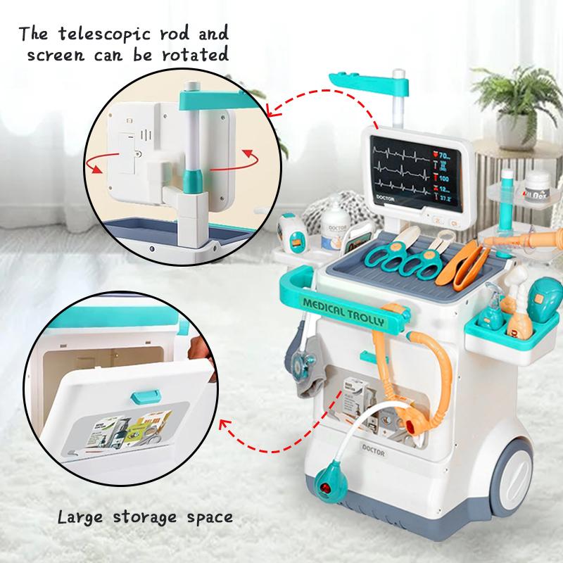 Doctor Kit for Kids Pretend Play Medical Station 26 PCS with Mobile Cart, Thermometer, Stethoscope, X-Rays, Pulse Machine