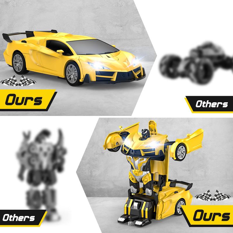 Remote Control Car，Transform Robot RC Cars with Cool LED Headlights, 2.4Ghz Car with 360 Degree Rotation and One-Button Deformation, Christmas Birthday Gifts(Yellow)