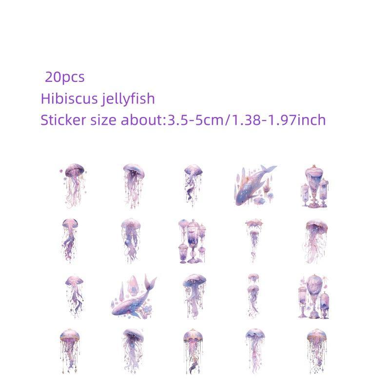 Jellyfish Pattern Sticker, 20pcs pack Sea Creatures Sticker, DIY Handmade Diary Decoration Handbook Card Collage