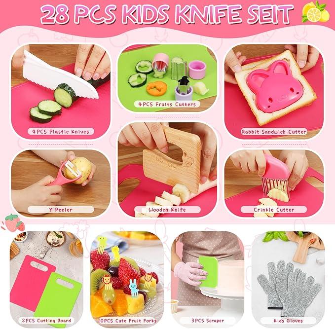 NEOBIOO 28pcs Kids DIY Kitchen Toys, Montessori Kitchen Chopping Tools, 3+ Girls Boys Christmas Birthday Gift