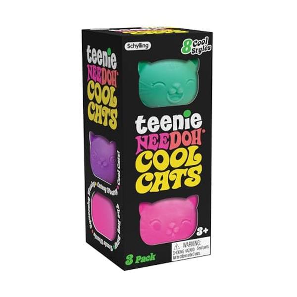 Schylling NeeDoh Teenie Cool Cat - Sensory Fidget Toy - 3 Mini Groovy Globs in Assorted Colors - Ages 3 to Adult (Pack of 1)