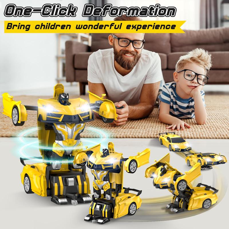 Remote Control Car，Transform Robot RC Cars with Cool LED Headlights, 2.4Ghz Car with 360 Degree Rotation and One-Button Deformation, Christmas Birthday Gifts(Yellow)