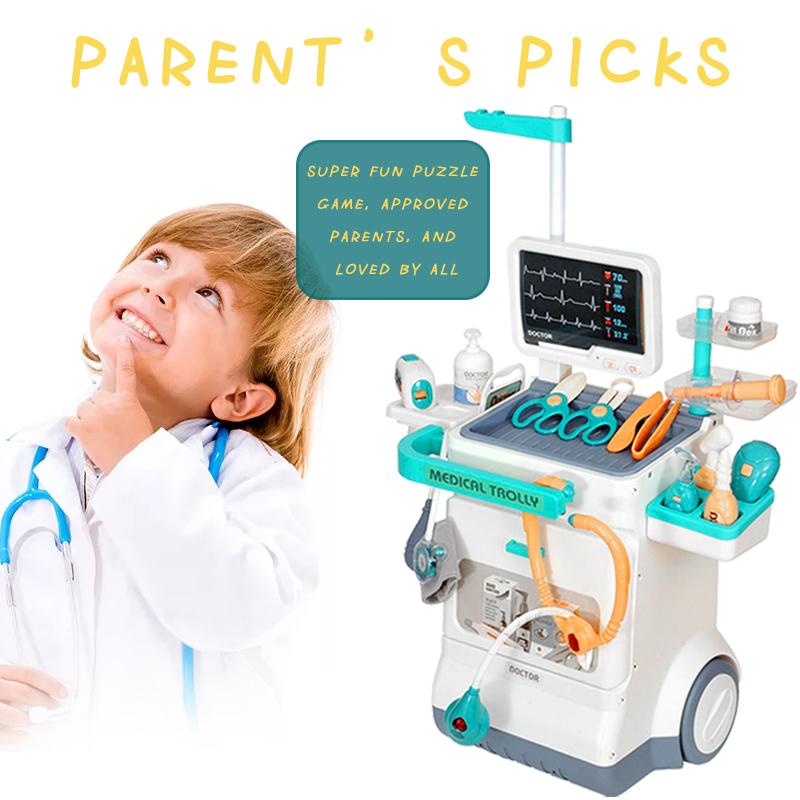 Doctor Kit for Kids Pretend Play Medical Station 26 PCS with Mobile Cart, Thermometer, Stethoscope, X-Rays, Pulse Machine