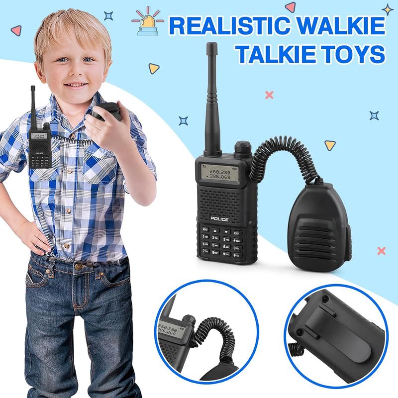 Police Toys, Police Accessories Role Play Set with Handcuffs, Handcuff Keys, Warning Light, Walkie-Talkie, Headphones, Police Card, Birthday Halloween for Kids Boys Girls