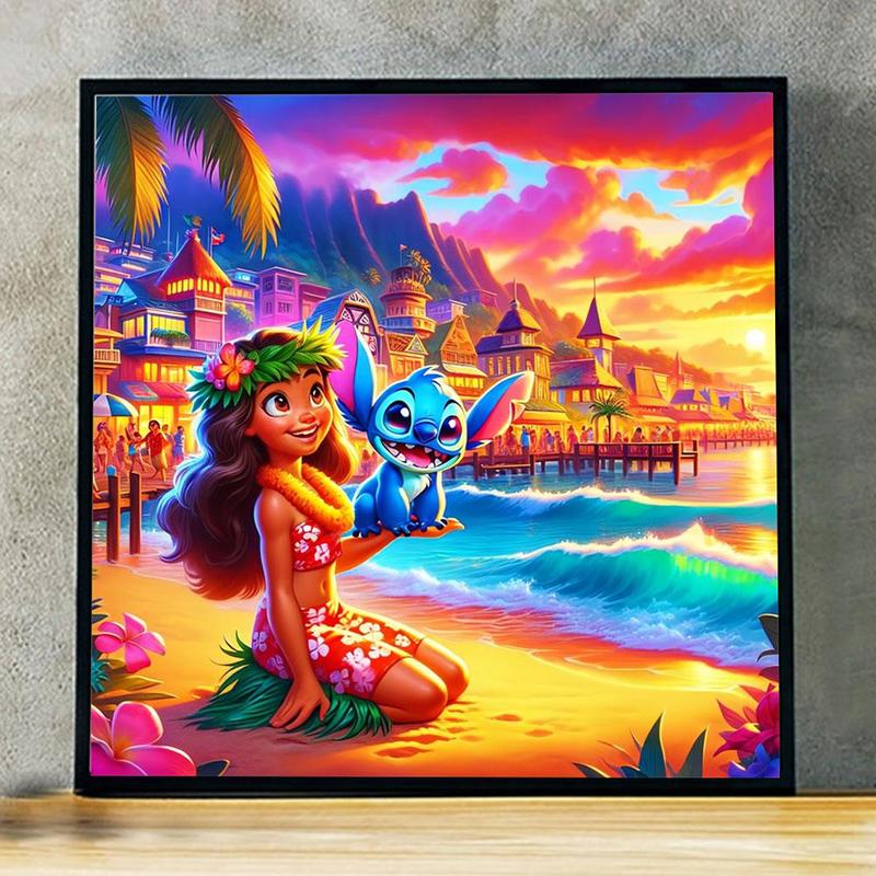 Disney Lilo & Stitch Pattern DIY Painting By Numbers Kit, Acrylic Paint on Canvas, DIY Painting Supplies for Home Wall Decor