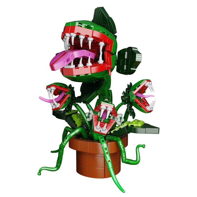 Three Heads Audrey Big Mouth Cannibal Building Blocks Toy Set, Perfect Halloween Gift for Fans and Kids (606 pcs)