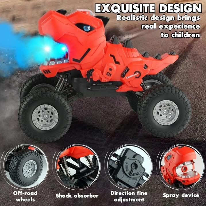 Dinosaur Mist-Spraying Remote Control Monster Truck Toy for Boys, Kids, and Toddlers