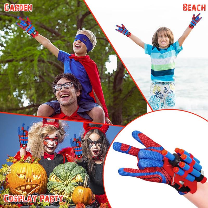 Genqiang Spider Web Shooter, 2 Sets Wrist Launcher Toys with Superhero Glove, Kids Cosplay Costume, Halloween Christmas Birthday Decorations Gift for Boys Girls