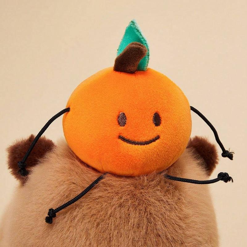 [Halloween Gifts]MINISO Capybara Series Stuffed Animal Stuffed Toy Plush Doll Small Size Doll Standing with Orange on Head Birthday Gift For Kid Lovely Halloween Gifts