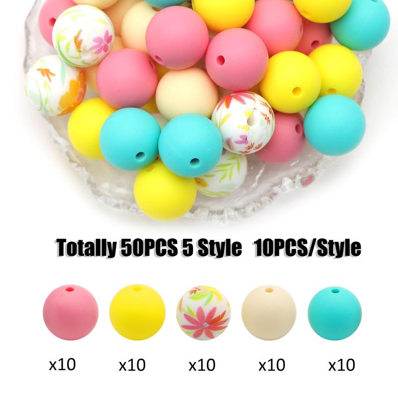 15mm Mixed Color & Floral Pattern Bead, Handmade Plastic Loose Bead for Necklace, Keychain, Car Decoration Chain, Bag Chain, Mobile Phone Chain, DIY Jewelry Making Supplies