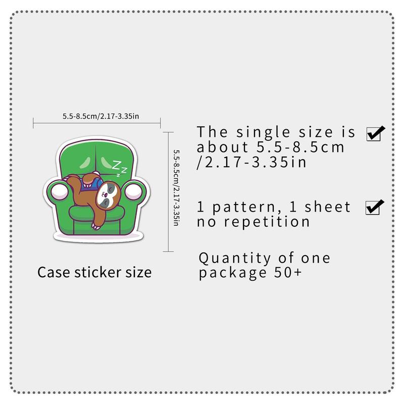 Waterproof Cartoon Sloth Pattern Sticker, 50pcs Cute Creative Sticker for DIY Scrapbooking Journal Making Laptop Luggage Decoration