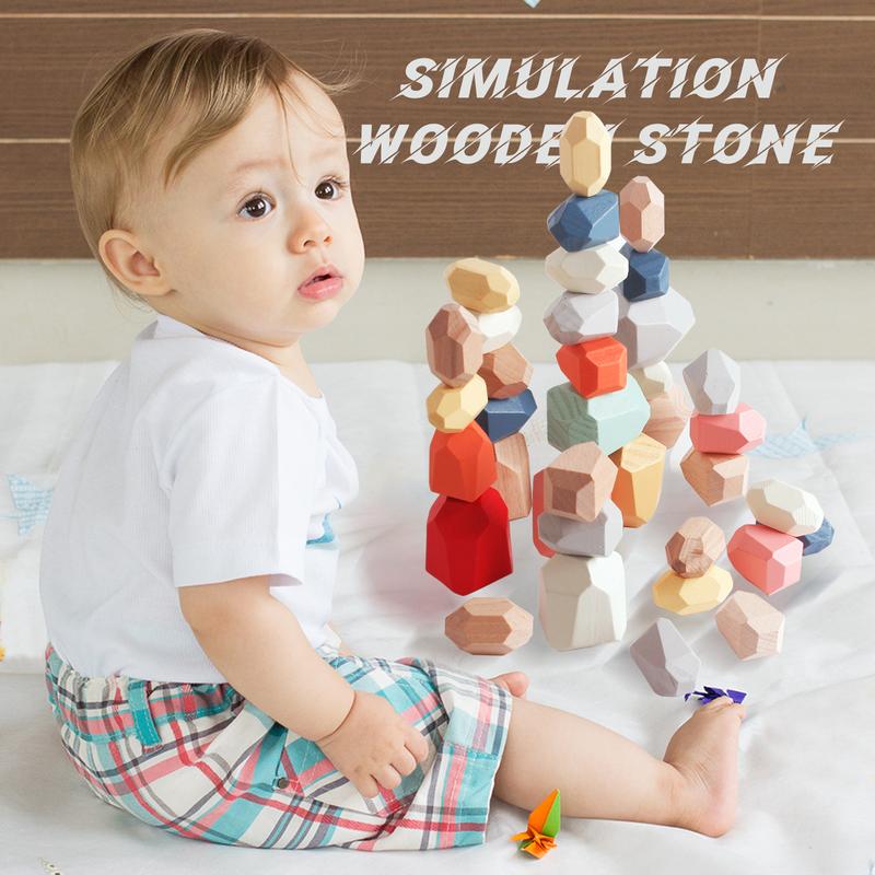 36 PCS Wooden Sorting Stacking Rocks Stones,Sensory Kids Toys Learning Montessori Toys, Building Blocks Game for Kids  3 4 5 6 Years Boy and Girl Birthday Gifts