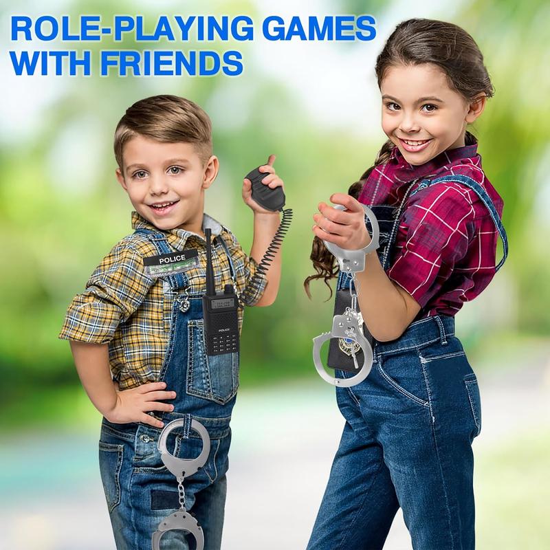 Police Toys, Police Accessories Role Play Set with Handcuffs, Handcuff Keys, Warning Light, Walkie-Talkie, Headphones, Police Card, Birthday Halloween for Kids Boys Girls