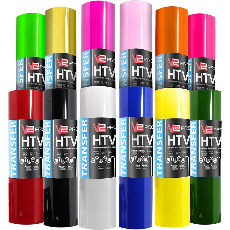 V2 Pro Multi-Color Heat Transfer Vinyl Film 12 Inch x 24 Inch HTV Starter Roll Bundle (10 Roll Bundle)