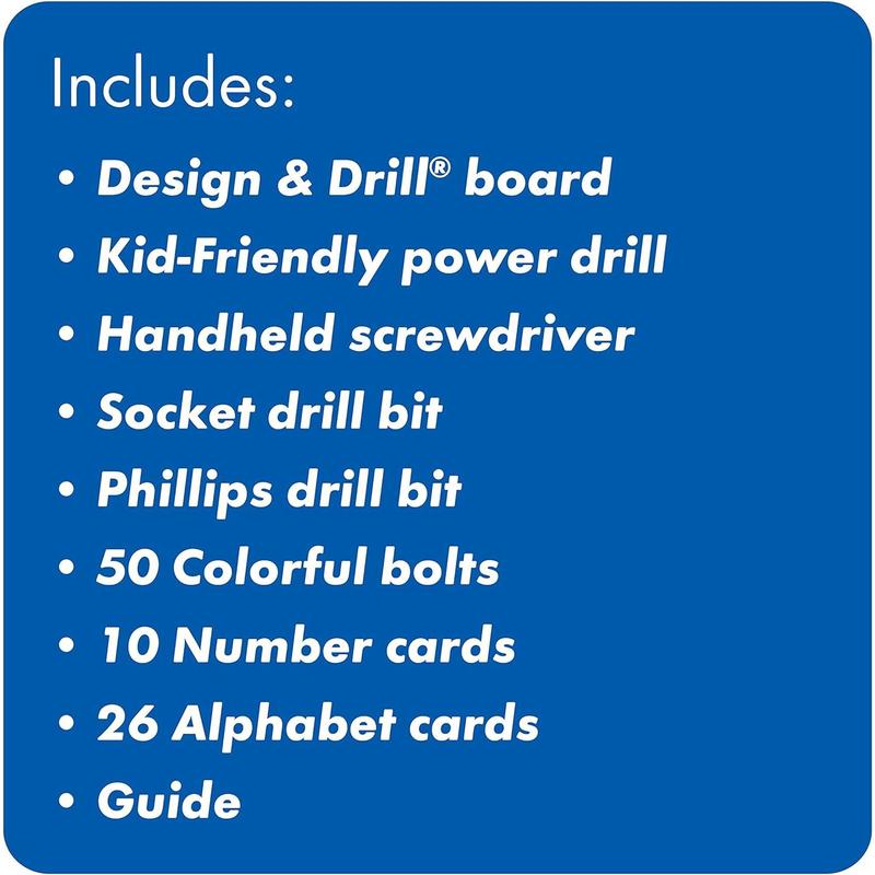 Educational Insights Design & Drill ABCs & 123s, 90 Pieces with Electric Drill Toy, Preschool Kindergarten Classroom Essentials, Ages 3+