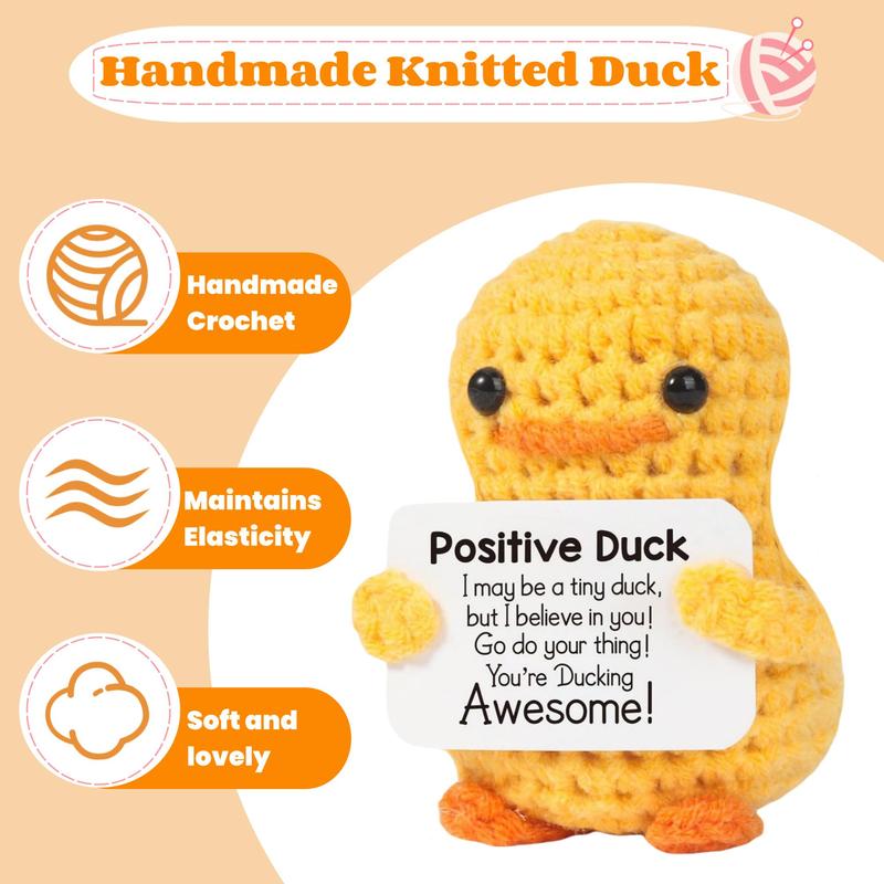 Cute Knitted Duck with Positive Card, Handmade Emotional Support Crochet Doll for Gift, DIY Knitting Supplies for Home Office Decor, Christmas Stocking Filler