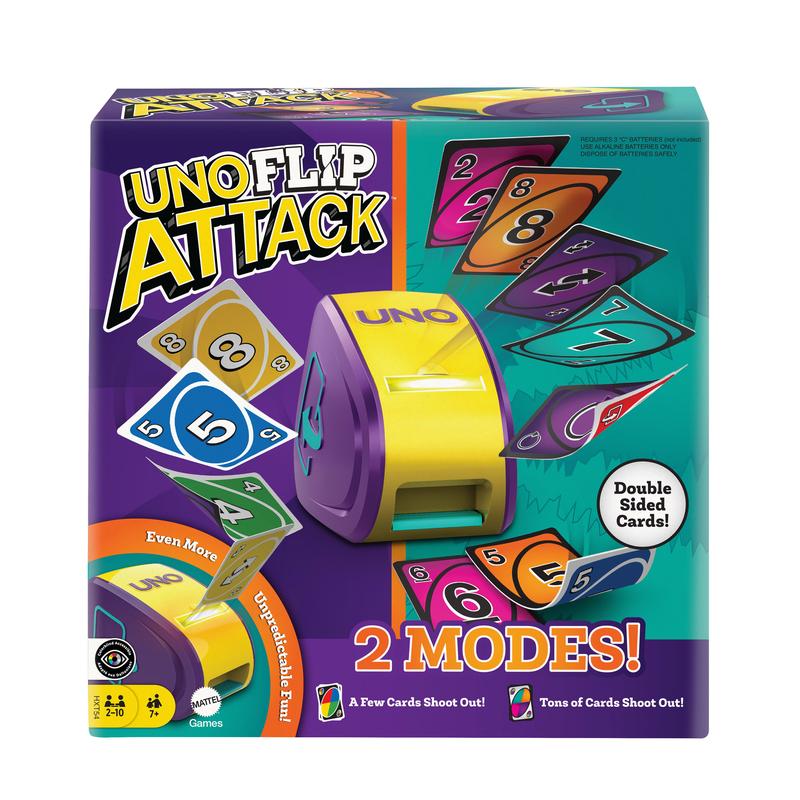 UNO Flip Attack Card Game - Double-Sided Cards & Card Launcher for Ages 7+, Fast-Paced Family Fun, Strategic Twist, Perfect for Game Night & Parties!