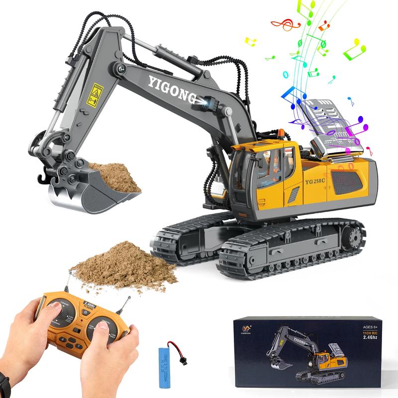 Alloy 2.4G 11 CH Remote Control Excavator RC Model Car Toys Dump Truck Bulldozer Engineering Vehicle With Led Lights Music,Christmas Birthday Gifts Engineering Car Children Electric Toy