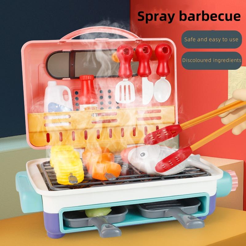 35Counts Children's Barbecue Toys, Barbecue Kitchen Camping Cooking Toys, Featuring Realistic Spray, Light And Sound, Color-Changing Play Food And Plate Toys, Pretend Barbecue Accessories Set, Suitable For 3-12 Boys And Girls Christmas Birthday Gifts