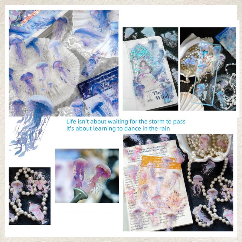 Jellyfish Pattern Sticker, 20pcs pack Sea Creatures Sticker, DIY Handmade Diary Decoration Handbook Card Collage