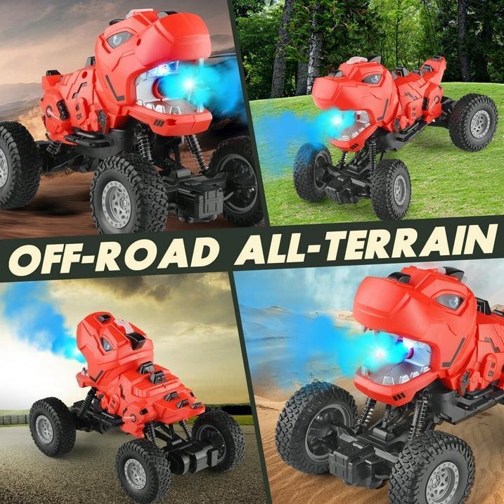 Dinosaur Mist-Spraying Remote Control Monster Truck Toy for Boys, Kids, and Toddlers