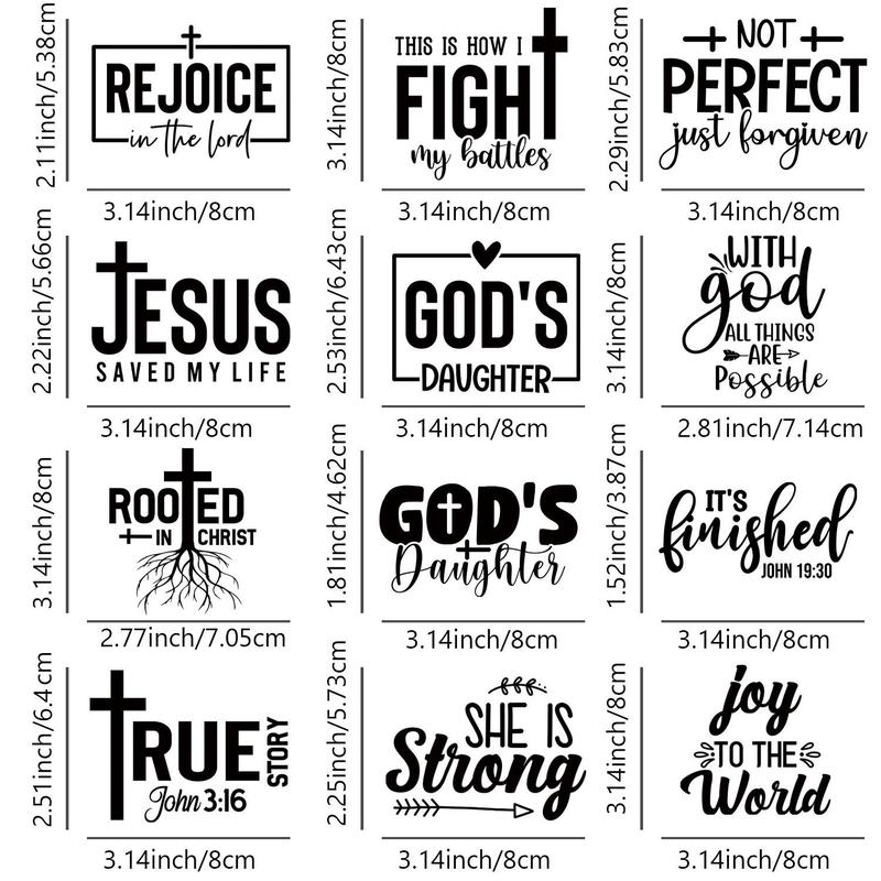 Letter Pattern Jesus God Theme Heat Transfer Sticker, 12pcs set Heat Press Decal, Heat Transfer For DIY Clothing T-Shirt Mask Jeans Backpack